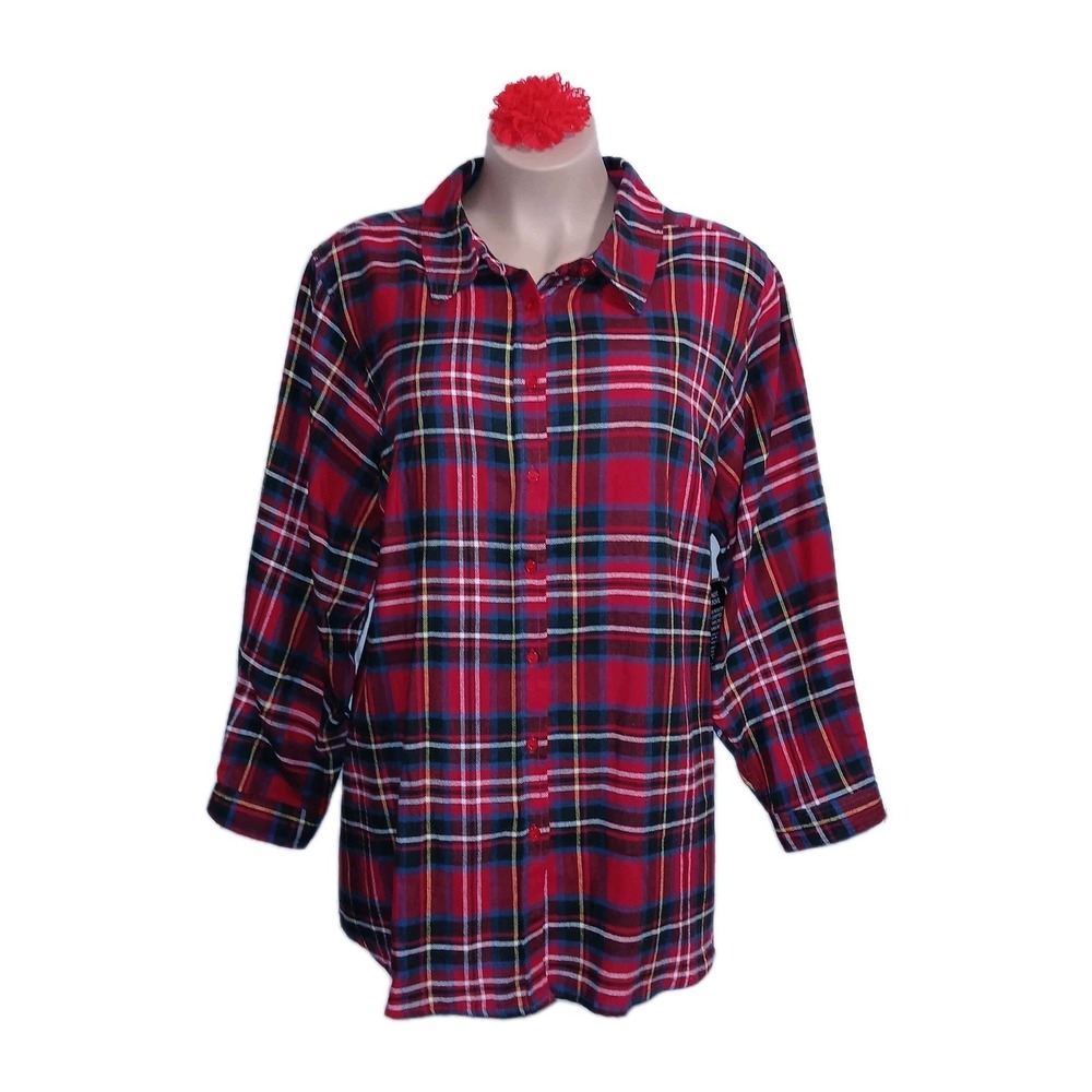Ellos Women Plaid Button Down Cotton Shirt Top 30 32 Red Western Flannel Cowgirl